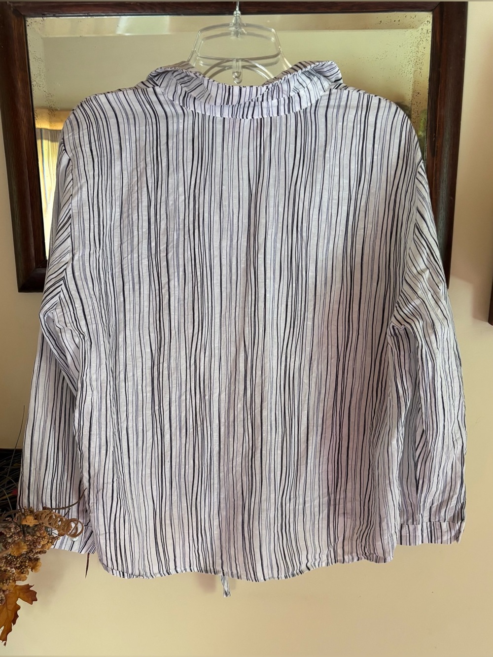 Hester & Orchard Linen Cotton Vertical Stripe Tie Front Button-up Top Sz L Coast - Picture 2 of 10